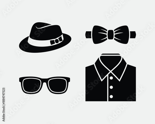Collection of Classic Gentlemen's Fashion Accessories Silhouettes for Vintage Style and Elegant Attire