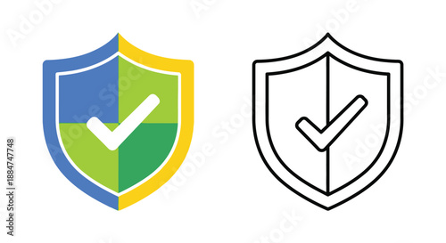 Shield icons with checkmarks a colored and a monochrome representation