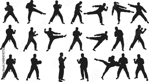 A comprehensive collection of vector silhouettes featuring men and women in various action poses including sport, dance, running, and business for a versatile person and body outline design set