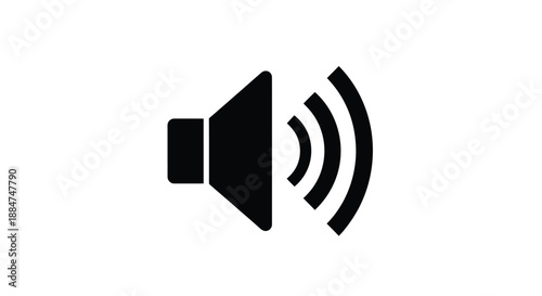 Simple black and white illustration of a speaker with sound waves emanating