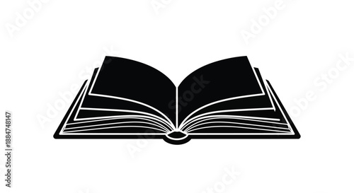 An open book illustration simple black and white design educational concept