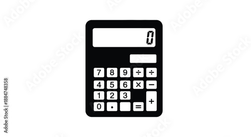 A black and white illustration of a standard electronic calculator device