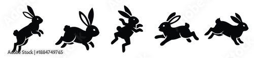 Silhouette of silly hopping rabbit vector icon set. Funny silhouette design vector stock illustration