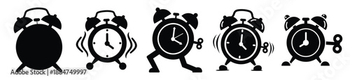 Silhouette of silly wobbling alarm vector icon set. Funny silhouette design vector stock illustration