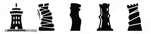 Silhouette of silly wobbling tower vector icon set. Funny silhouette design vector stock illustration