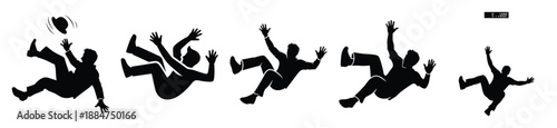 Silhouette of slapstick falling man vector icon set. Funny silhouette design vector stock illustration