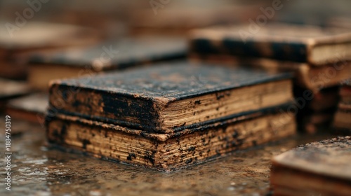 Close-up of Books Damaged by Floodwater