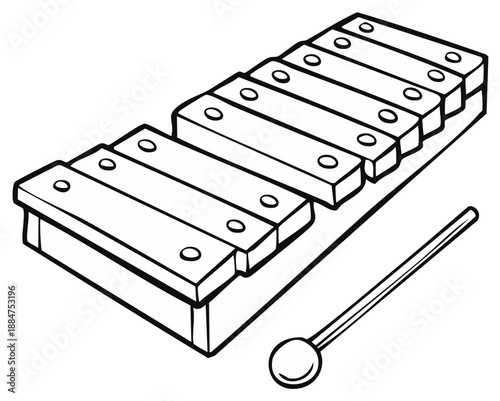 Xylophone Musical Instrument: Isolated Line Art for Coloring Books and Educational Materials, Sound Therapy, Simple Outline