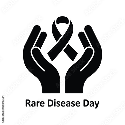 Rare Disease Day awareness symbol with hands and ribbon