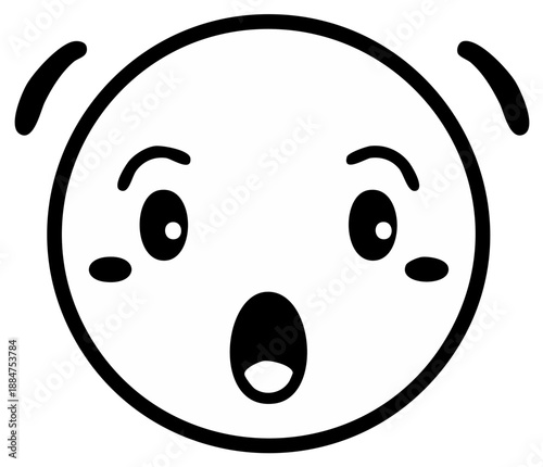 Surprised emotional face illustration with wide eyes and open mouth in black and white