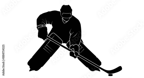 Ice hockey goaltender silhouette professional player defensive stance vector graphic isolated on white background team winter sport competition athlete blocking puck