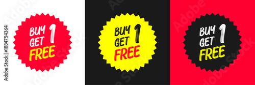Buy One Get One Free Sale Starburst Sticker With Hand Drawn Typography
