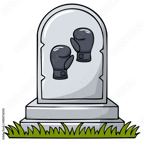 Cartoon tombstone with boxing gloves illustration symbolizing end of a fighter's career or life