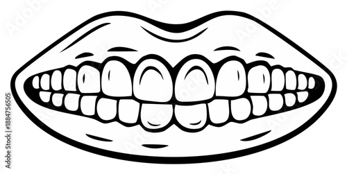 Illustration of a mouth with teeth, lips, gums, and expressive lines, emphasizing oral health, dental hygiene, and a smile.