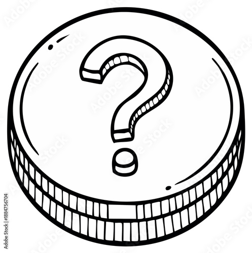 Hand Drawn Coin with Question Mark Symbol Representing Uncertainty and Mystery