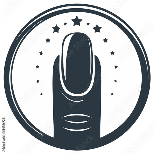 Nail design icon with stars inside a circle. Manicure and spa concept.