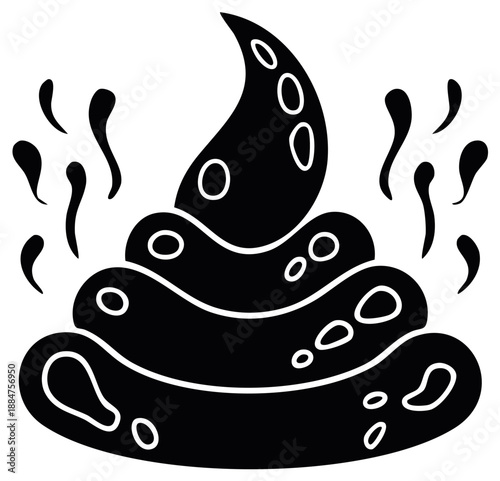 Cartoon turd icon with steam, cute, illustration.