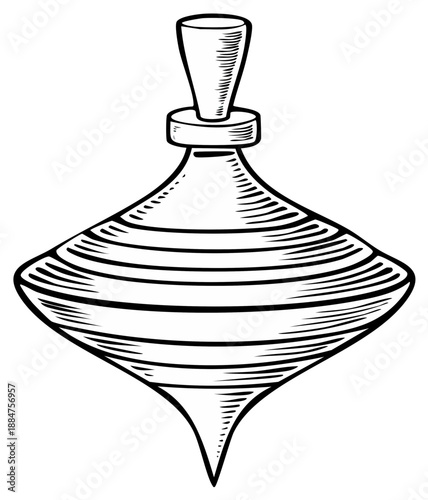 Vintage Toy Spinning Top Illustration Hand-Drawn Engraving Style Isolated Object on White