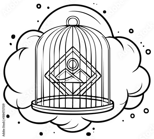 Abstract Cage with Symbolic Shape in a Cloud