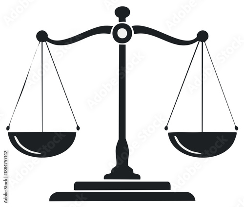 Scales of justice symbol illustration. Equilibrium, balance, and legal concept.