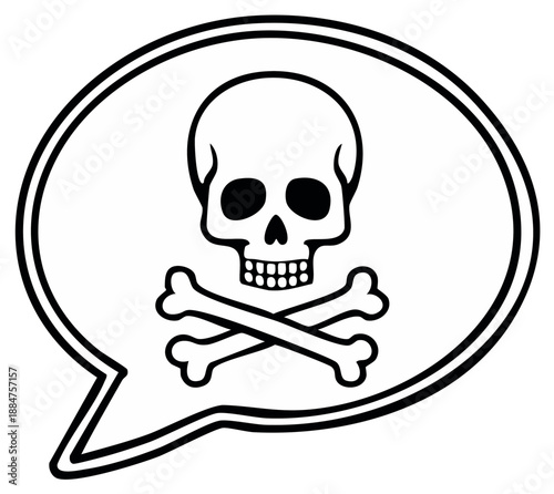 Skull and Crossbones in Speech Bubble Warning Message Illustration