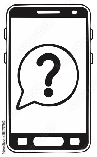 Smartphone with Question Mark Icon in Speech Bubble Illustrating Confusion or Inquiry