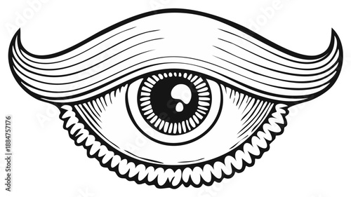 Intricate detailed illustration of a watchful all seeing eye with eyelashes