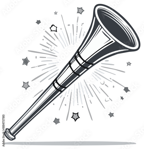 Classic Brass Fanfare Trumpet Emitting Celebration Burst and Stars