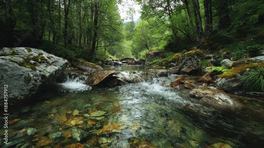 Obraz premium Clear Stream Flowing Through a Lush Forest