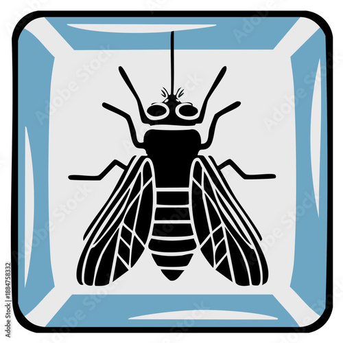 Stylized Illustration of Mosquito Insect Silhouette in a Square Frame Design