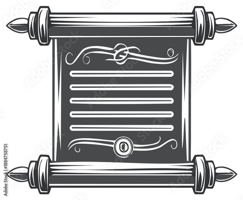 Vintage Scroll with Elegant Ornate Designs and Detailed Text Lines for Historic Document or Ancient Record