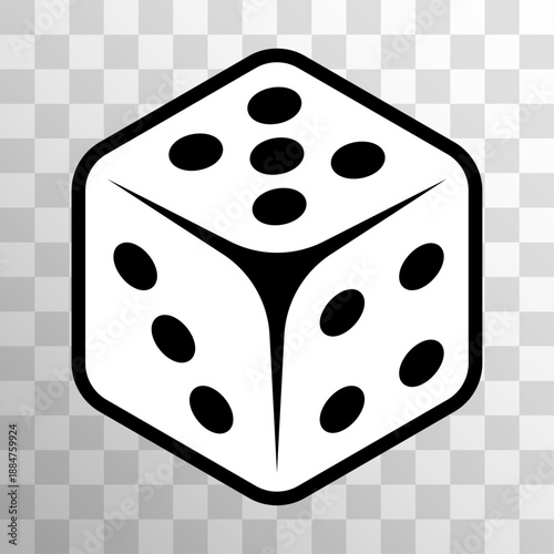 Dice icon. Black and white color. Casino, poker, gambling, board games concept. Playing dice sign, symbol. Flat design. Vector illustration. isolated on a png transparent background.