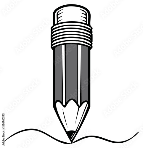 Sharpened graphite pencil actively sketching a wavy artistic stroke