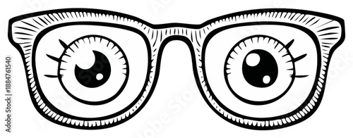 Whimsical Eyeball Glasses Hand Drawn Illustration with Exaggerated Pupils