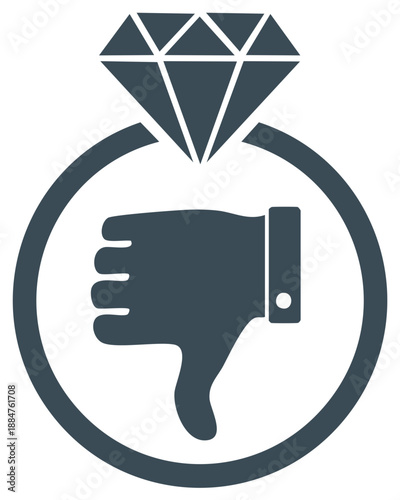 Diamond ring with thumbs down gesture illustration icon