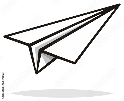 Simple paper airplane drawing floating above ground with shadow