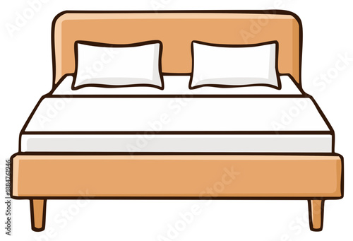Stylized Bed with Pillows and Bedding Represents Comfort and Relaxation in a Simple Cartoon Design