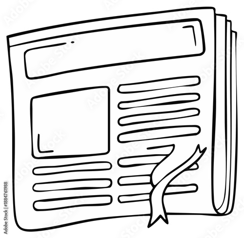 Open newspaper with blank headline and text sections marked by a ribbon bookmark