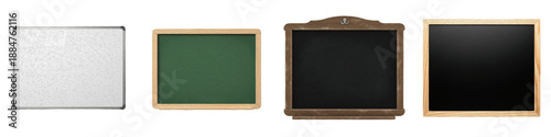 Fotografi Isolated Chalkboard and Whiteboard PNG Set, Blank Green Blackboard and Black Not