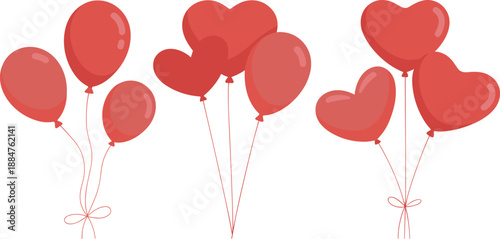 Red Heart and Round Balloons with Ribbons red balloons