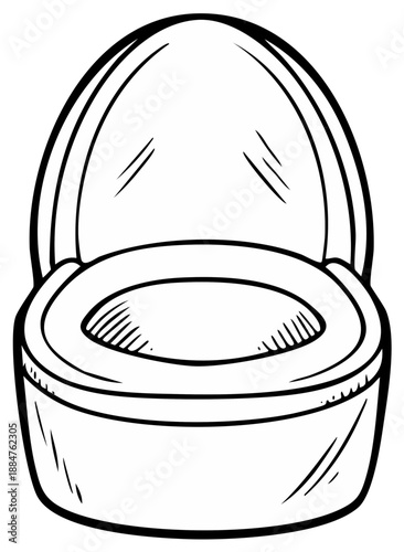 Cartoon drawing of an open toilet bowl, sanitary concept