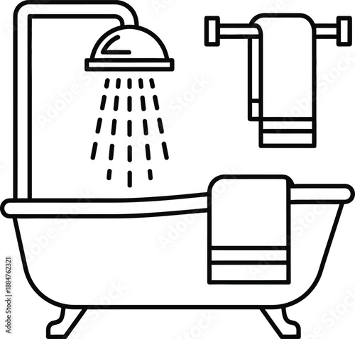 Bathroom scene with shower and towel