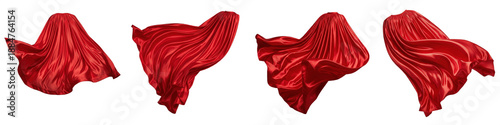 Konstfotografi Isolated Red Cape PNG Set, Realistic Flying Superhero Cloak, Shiny Satin Red Fab