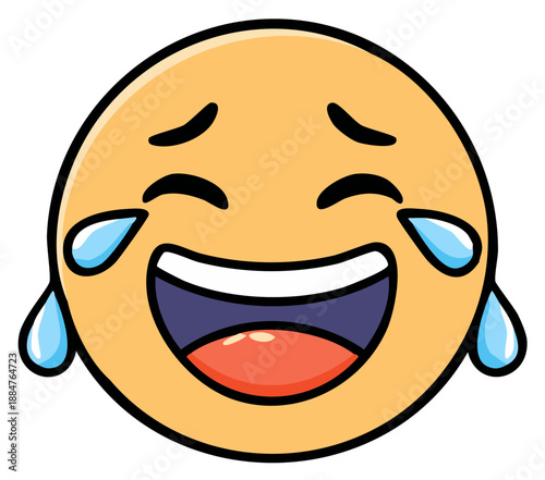 Emoticon Depicting Rolling on the Floor Laughing Emoji with Tears of Joy, Cartoon Expression