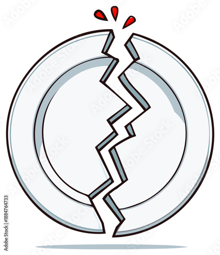 Cartoon illustration of a white plate dramatically cracking with red liquid splashing outwards