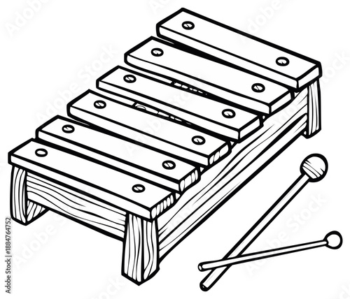 Wooden xylophone with two mallets simple line art icon for music education and children's entertainment