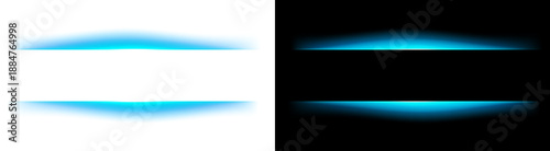PNG image of neon blue glowing light line shapes create futuristic header and footer borders on transparent background