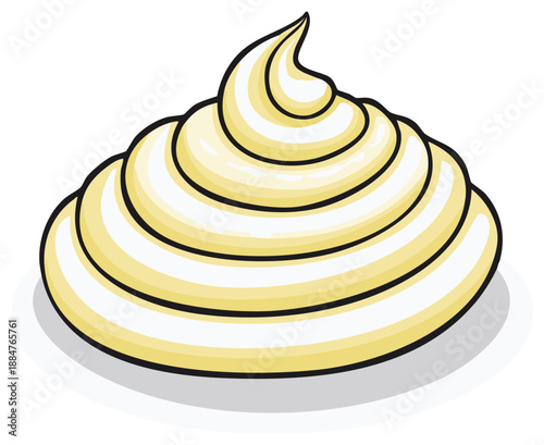Swirl of yellow frosting with black outline on white background