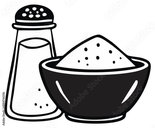 Salt shaker and bowl of salt vector illustration isolated design.