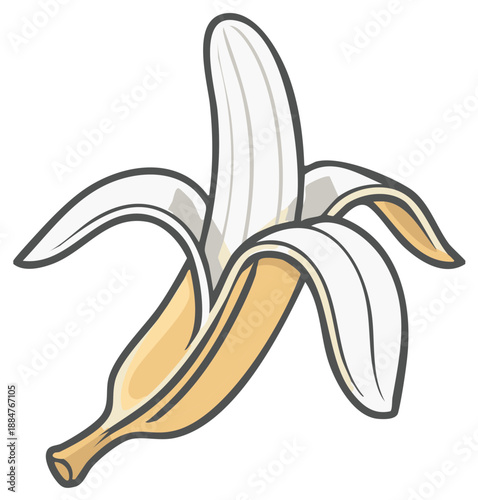 Cartoon illustration of a peeled banana, healthy fruit concept